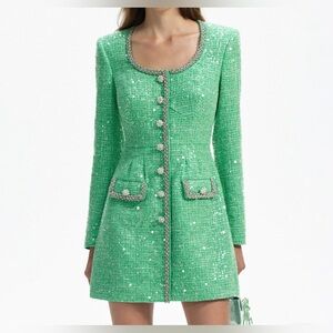 Self Portrait Sequined bouclé minidress - Size 10